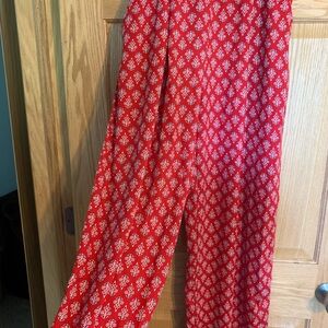 Band of Gypsies Red Print Wide Leg Pants with Front Pleats & Pockets